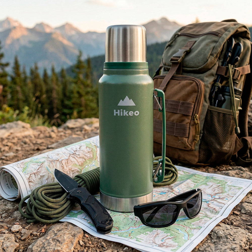 Termo de Acero Inoxidable de 1 L con Taza de 220 ml HIKEO — contenido y accesorios