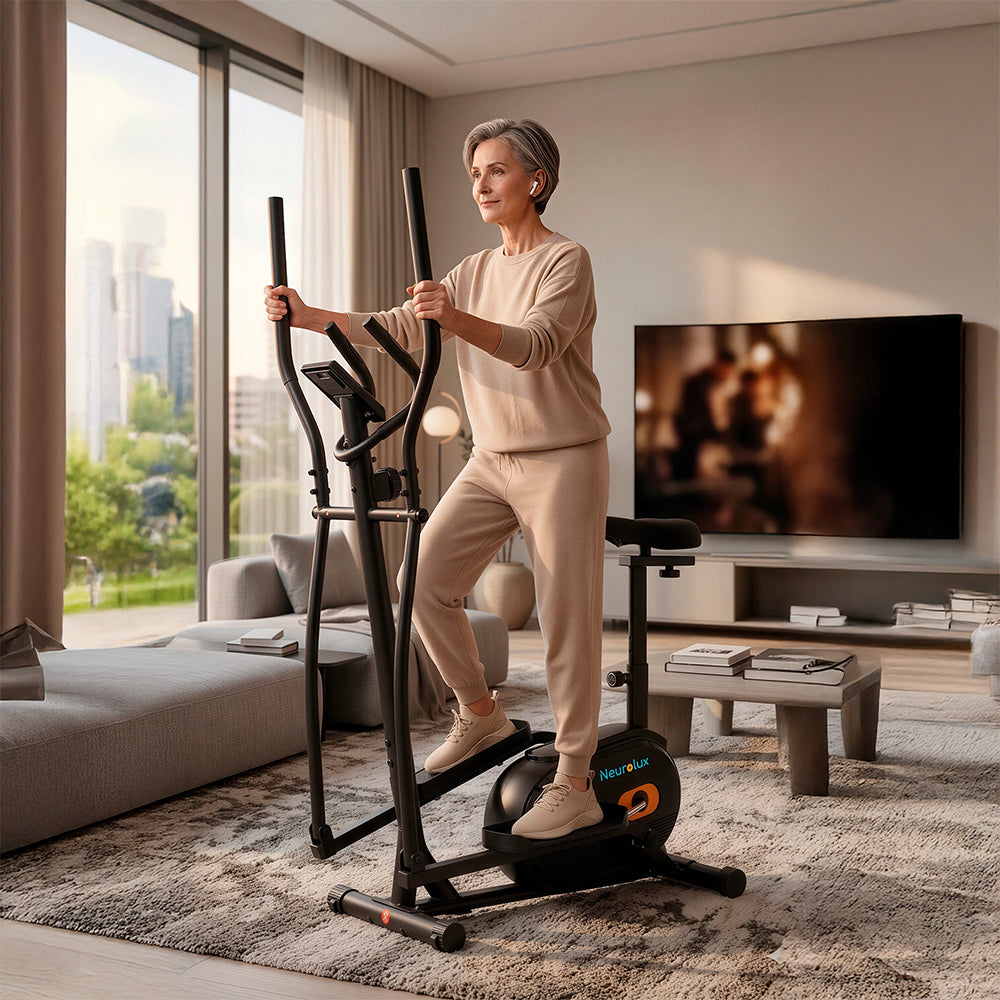 Bicicleta Elíptica 2 en 1 con 8 Niveles de Resistencia, Monitor LCD para Gimnasio en Casa