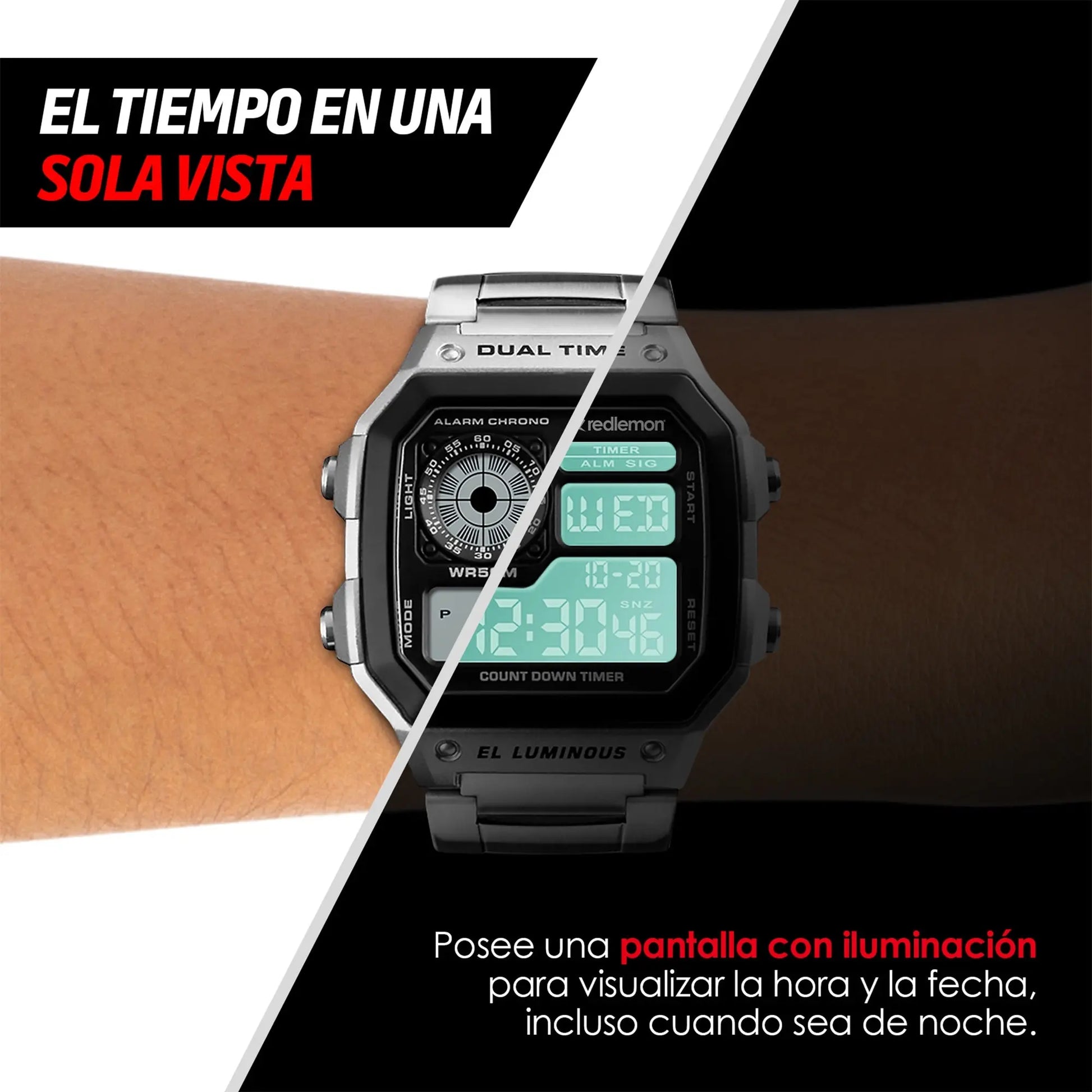 Reloj Digital Clásico con Correa de Metal Mod. 1335 Redlemon Technology México
