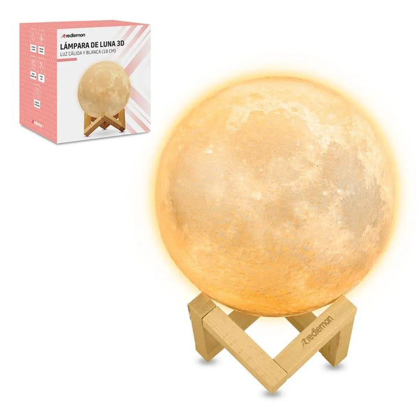 Lámpara de Luna en Impresión 3D(18cm) con 2 Colores LED - Redlemon