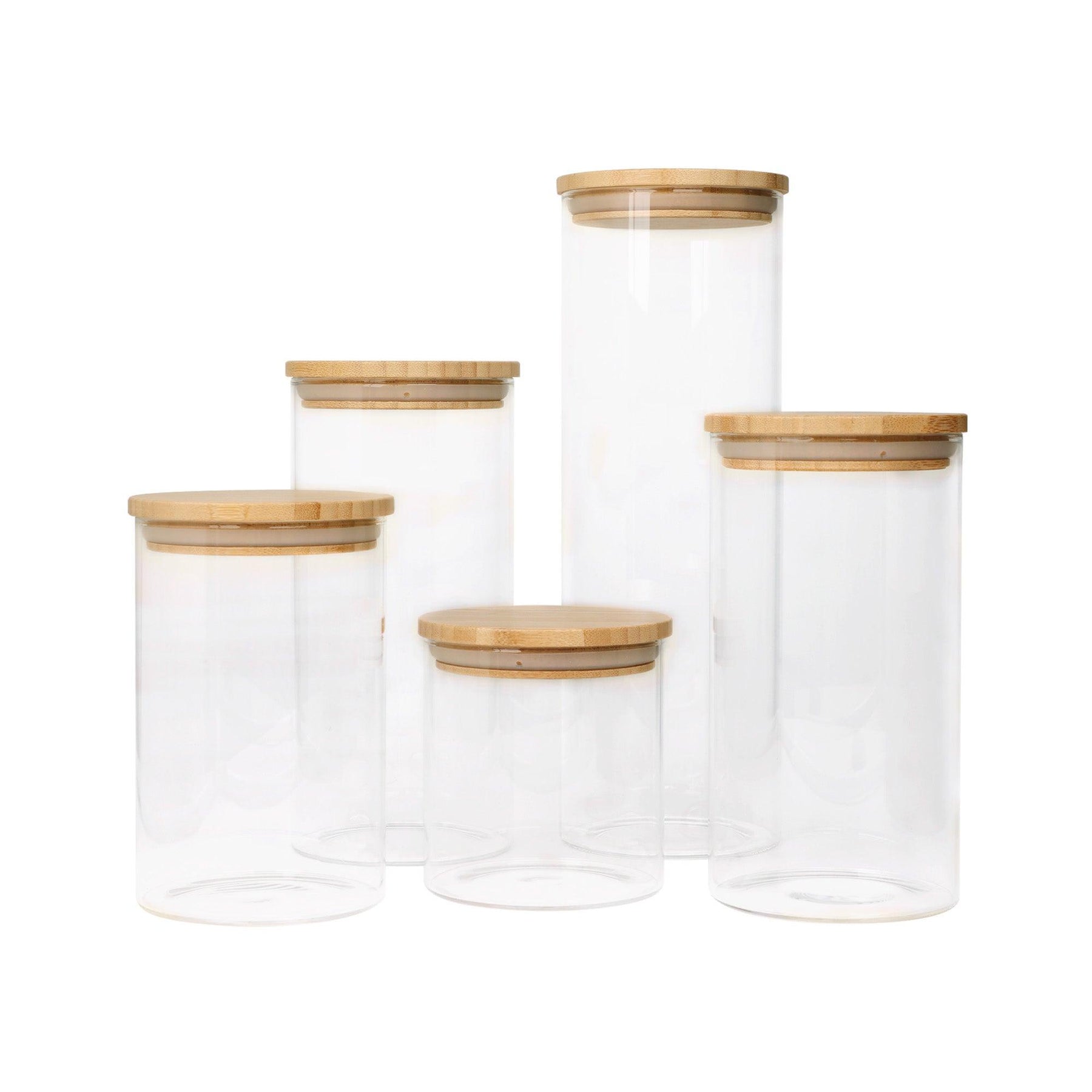 Recipientes Herméticos de Vidrio con Tapa de Bambú 5 Piezas - Redlemon