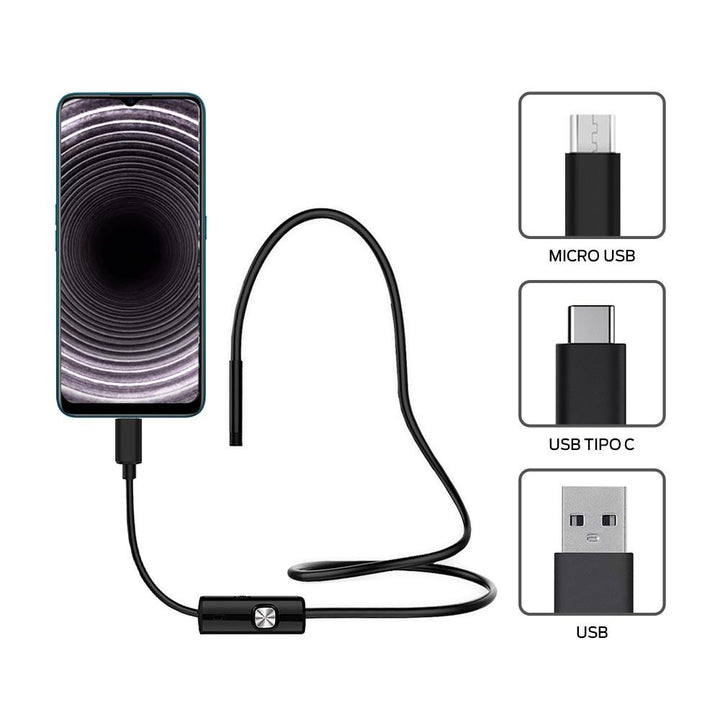 Cámara Endoscopio para Celular USB, USB-C y Micro USB (1m)