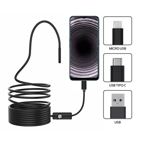 Cámara Endoscopio para Celular USB, USB-C y Micro USB (5 M) - Redlemon