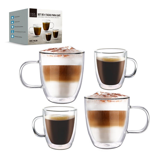 Tazas para Café de Doble Pared Térmica 4Pz 330ml y 140ml - Redlemon