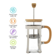 Cafetera Prensa Francesa de Bambú para Café (1 Litro) - Redlemon