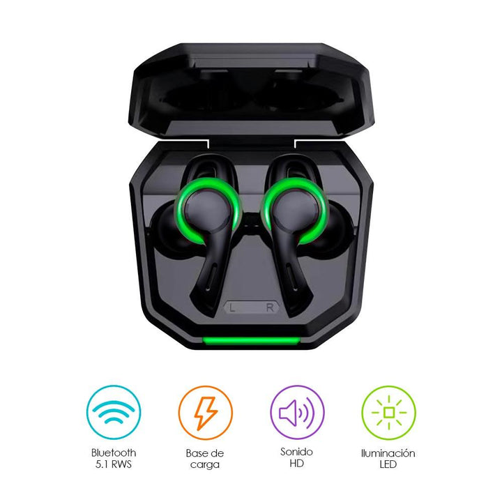 Audífonos Inalámbricos Gamer Bluetooth Real Wireless con Luz LED - Redlemon