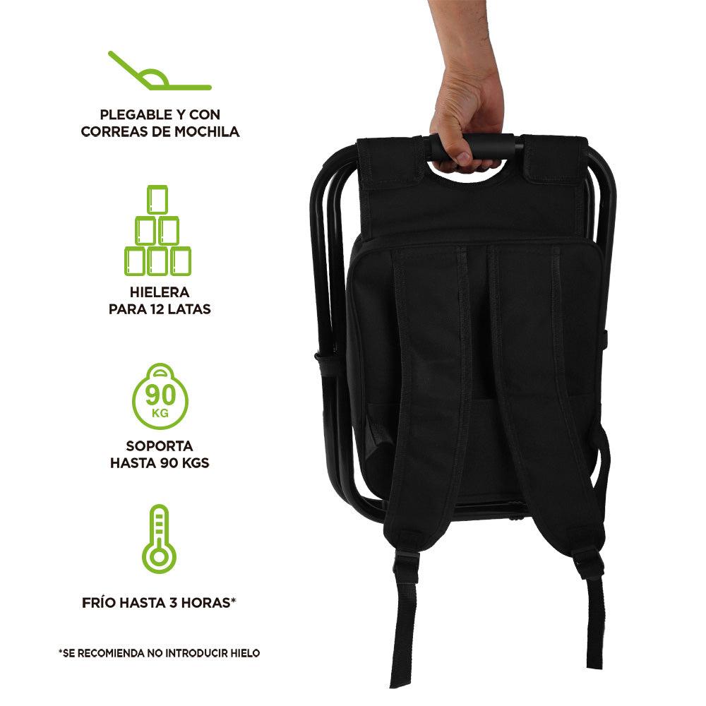 Silla Plegable Portátil tipo Mochila con Hielera de 13 Litros Banco para Pesca Hikeo - Redlemon