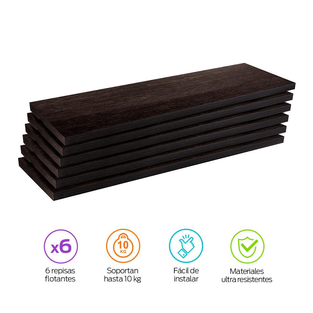 Repisas Flotantes de Madera 6 Piezas de 50x15 cm - Redlemon