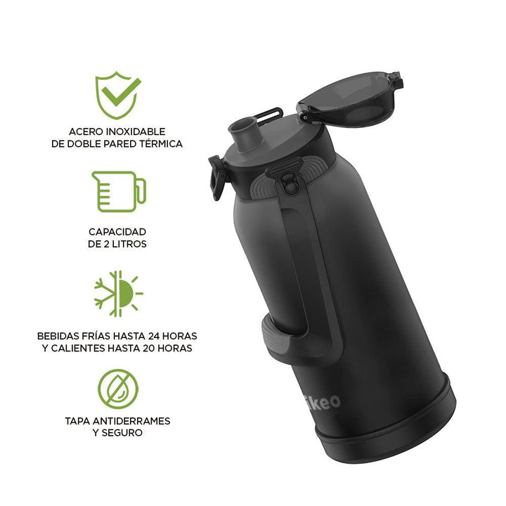 Termo para Agua de 2 Litros de Acero Inoxidable Ultra Resistente Hikeo, Redlemon.com.mx