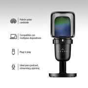 Micrófono Condensador Profesional USB con Filtro Antipop, LED y Base Akane - Redlemon