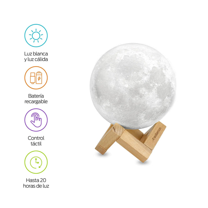 Lámpara de Luna en Impresión 3D(12cm) con 2 Colores LED - Redlemon