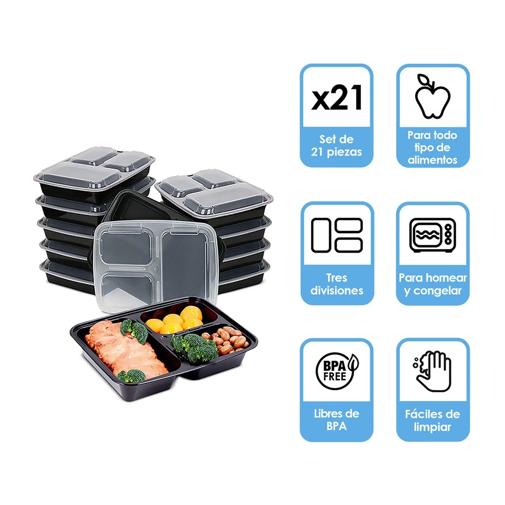 Recipientes para Comida Bento Box Reutilizables 21pz - Redlemon