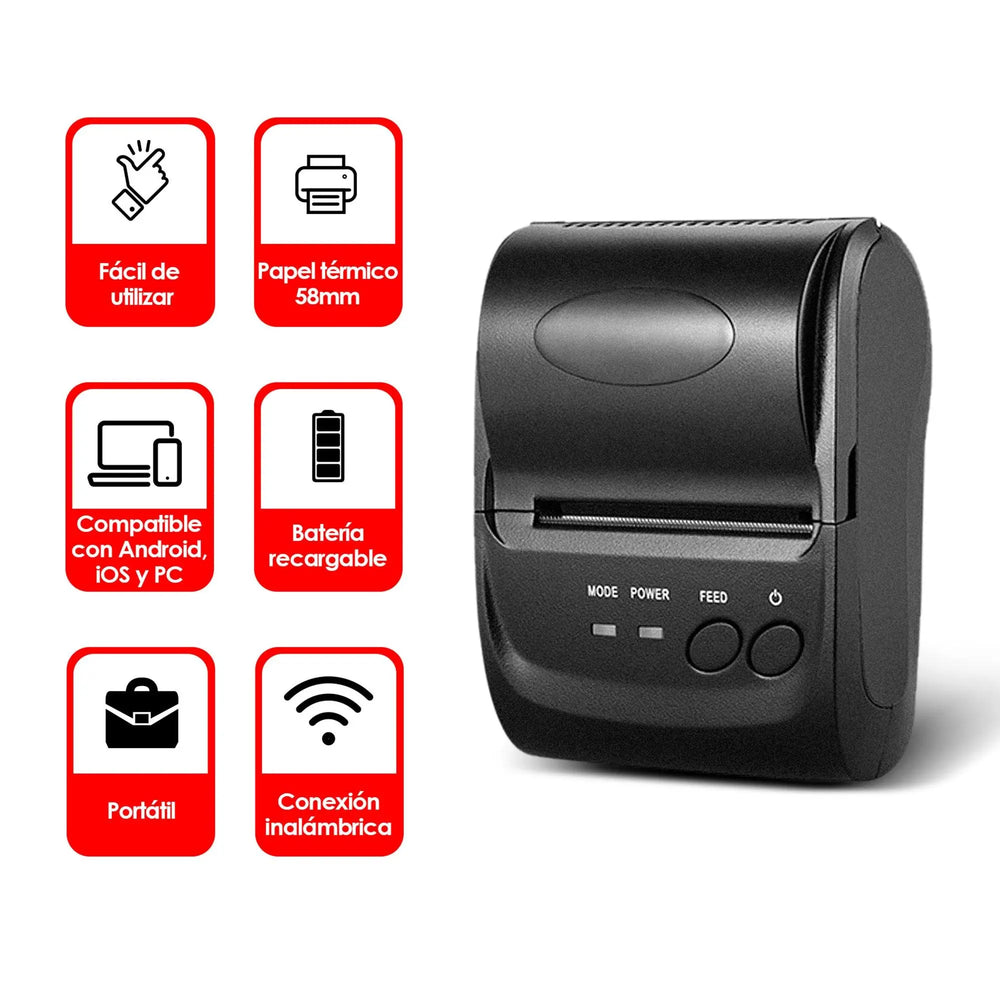 Mini Impresora Térmica Portátil Bluetooth, Inalámbrica, Para Tickets y Recibos POS PDV, 58mm - Redlemon
