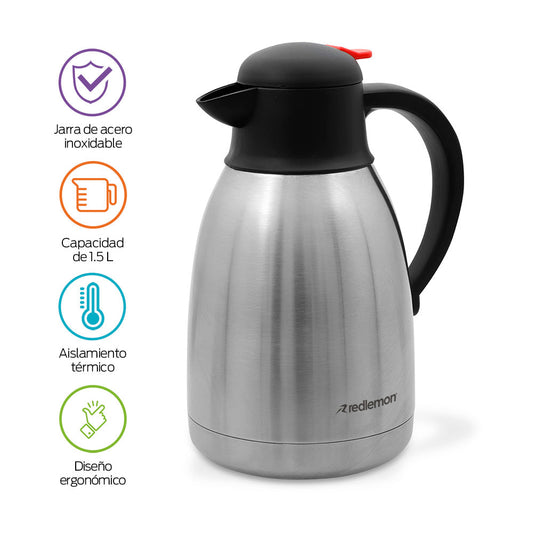 Jarra Térmica para Café y Té de Acero Inoxidable 1.5L Redlemon Technology México