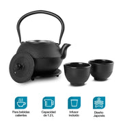 Tetera Japonesa de Hierro Fundido con Tazas, Infusor y Salvamanteles - Redlemon