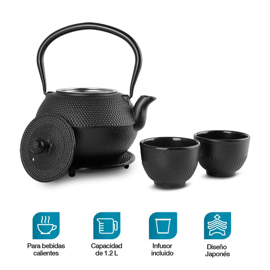 Tetera Japonesa de Hierro Fundido con Tazas, Infusor y Salvamanteles - Redlemon