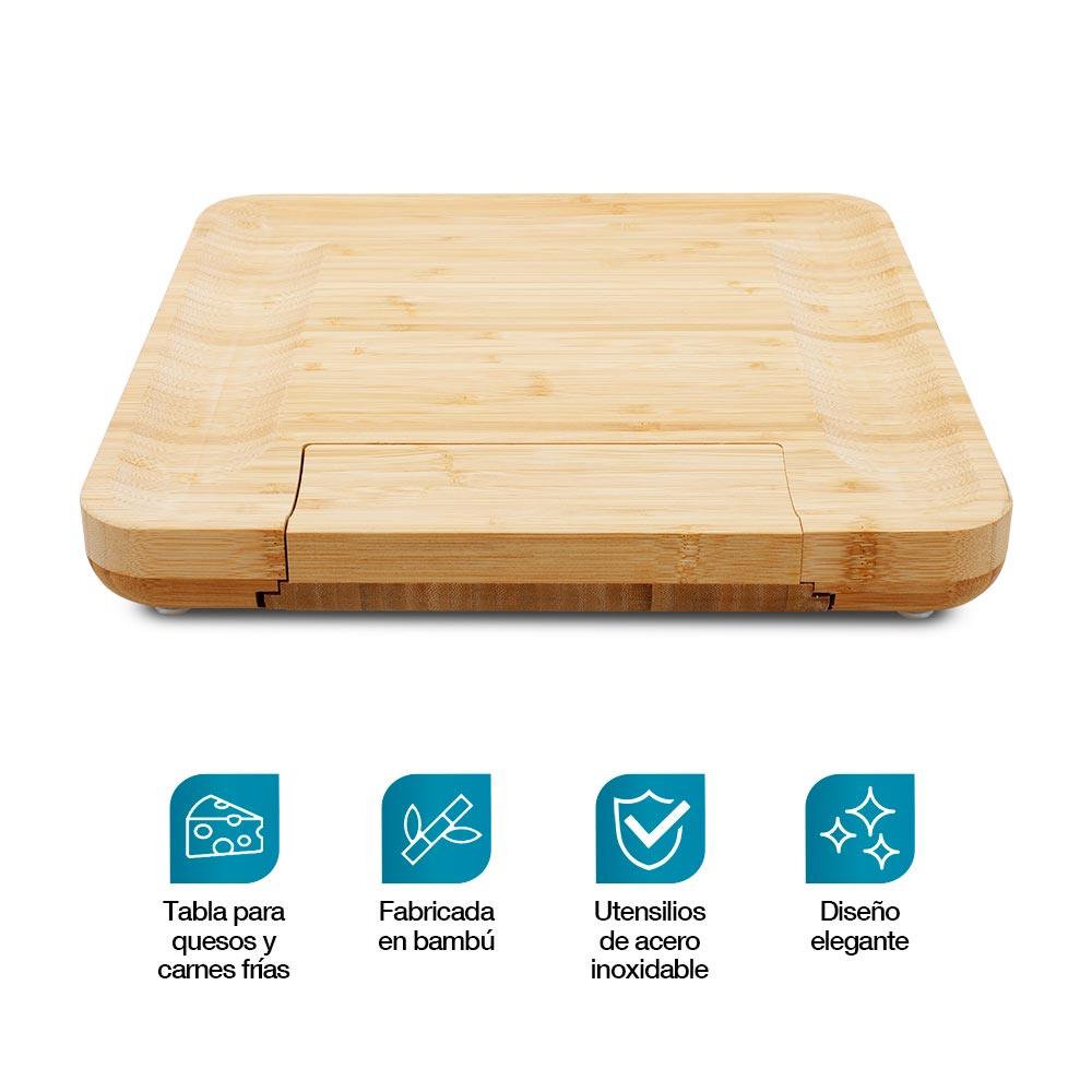 Tabla para Quesos y Carnes Frías de Bambú con Accesorios - Redlemon