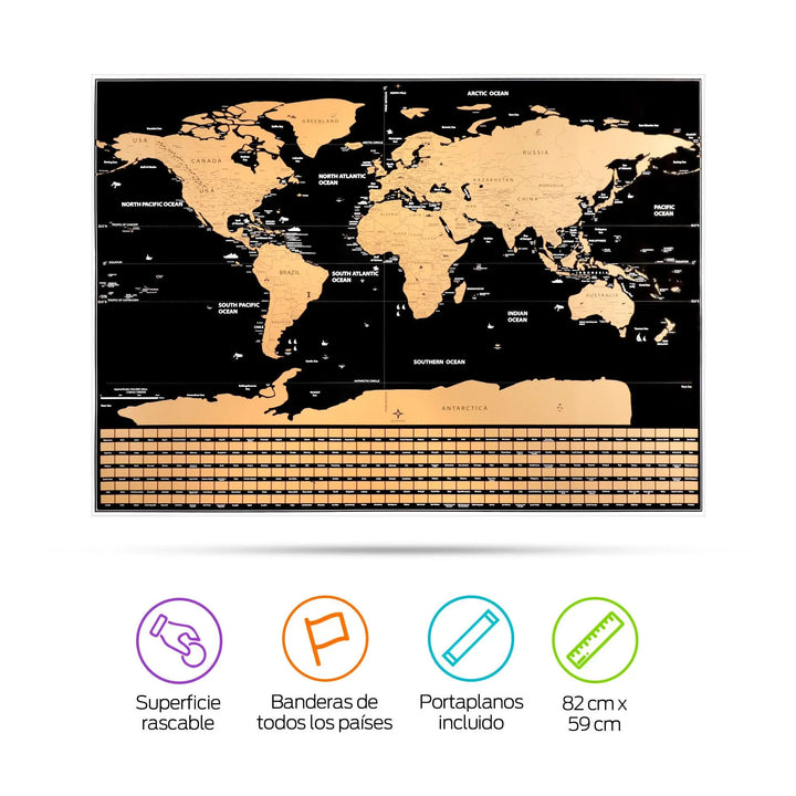Mapa Mundial Rascable Didáctico para Pared (82 cm x 59 cm) - Redlemon