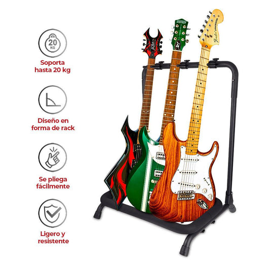 Soporte para 3 Guitarras Universal Plegable para Eléctrica, Acústica, Bajo Guitalia - Redlemon