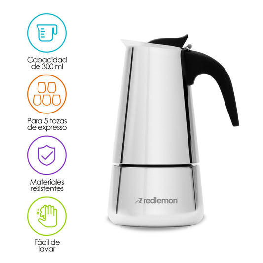 Cafetera Italiana tipo Moka Acero Inoxidable (300 ml) - Redlemon