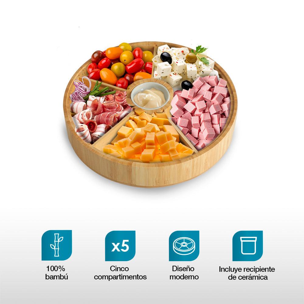 Sampler Botanero Botanero Giratorio de Bambú con Salsero de Cerámica - Redlemon