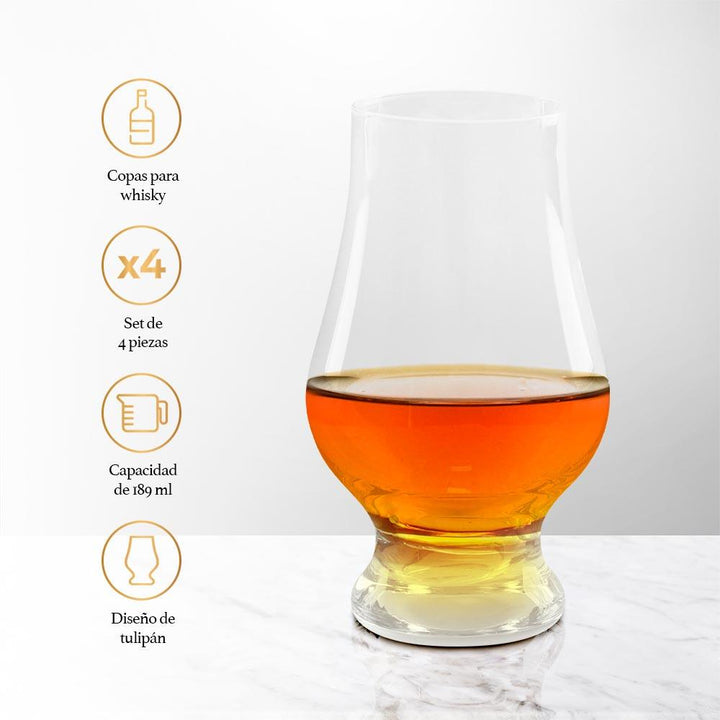 Copas de Vidrio para Whiskey Tequila Bourbon 4 Piezas - Redlemon