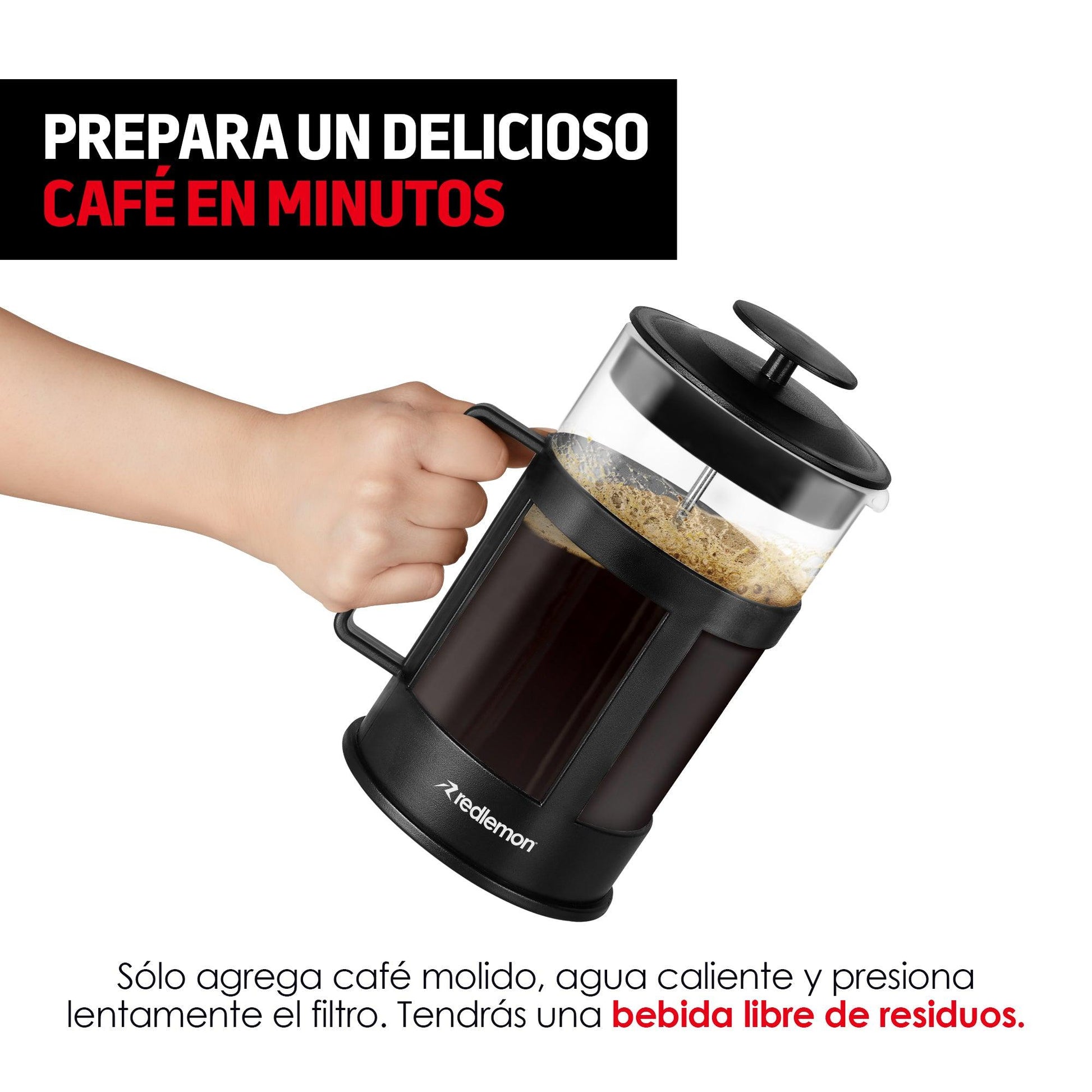 Prensa Francesa de Vidrio Émbolo para Café Y Té 1 L - Redlemon