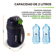 Termo de Agua 2 Litros Deportivo XL con Tapa Hermética y Popote Hikeo - Redlemon