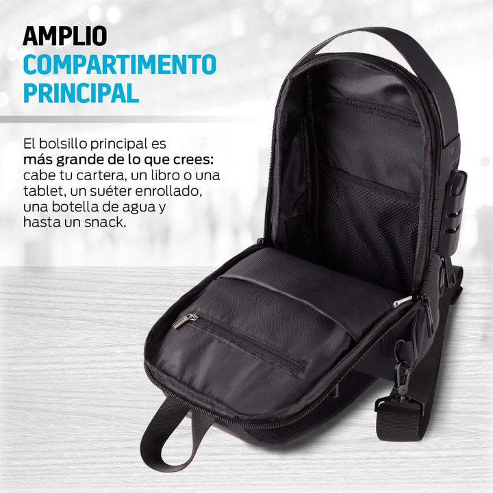 Mochila Antirrobo Mini Impermeable Crossbody con Puerto USB - Redlemon