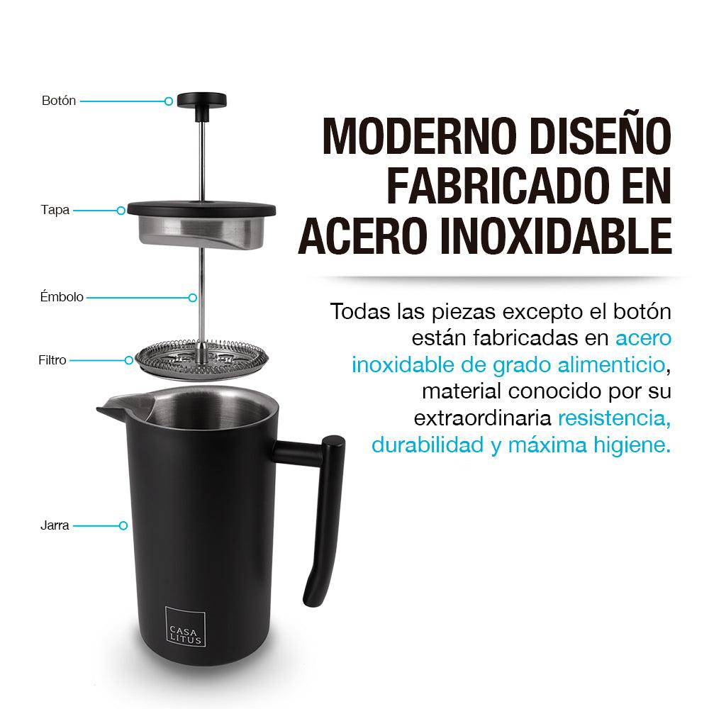 Prensa Francesa de Acero Inoxidable Doble Pared 1 Litro Casa Litus - Redlemon