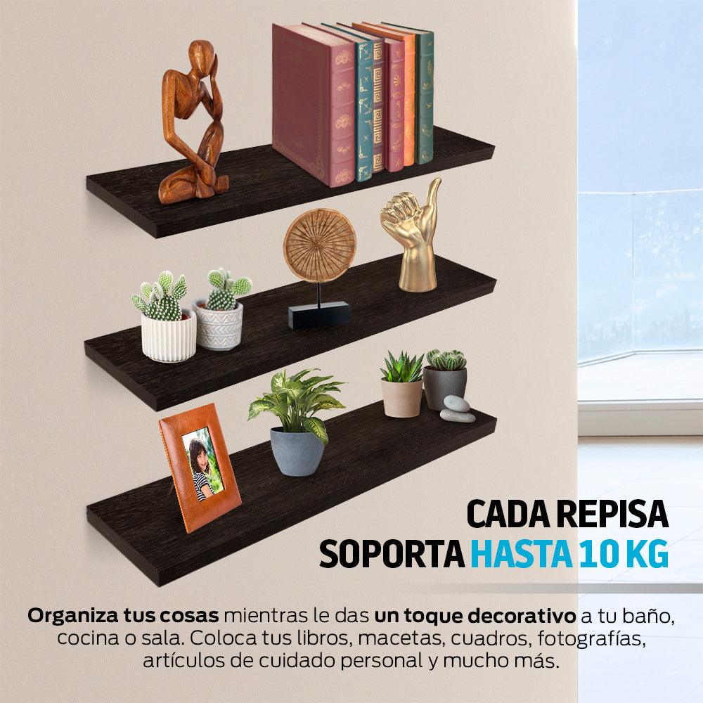 Repisas Flotantes de Madera 3 Piezas de 50x15 cm - Redlemon