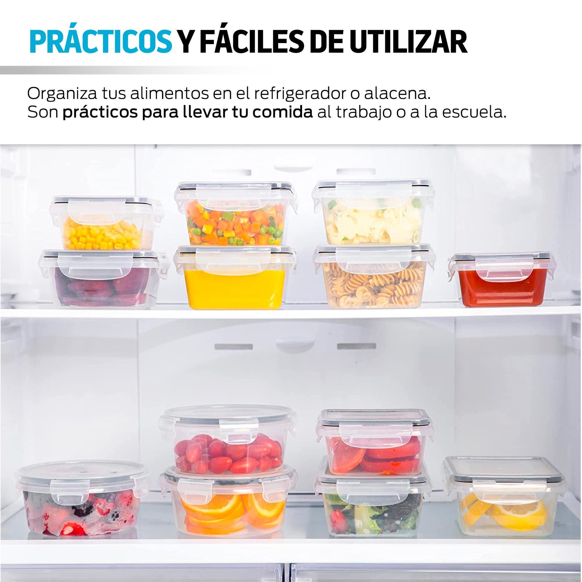 Contenedores para Alimentos Reutilizables de Plástico 16 Pz con Tapa - Redlemon