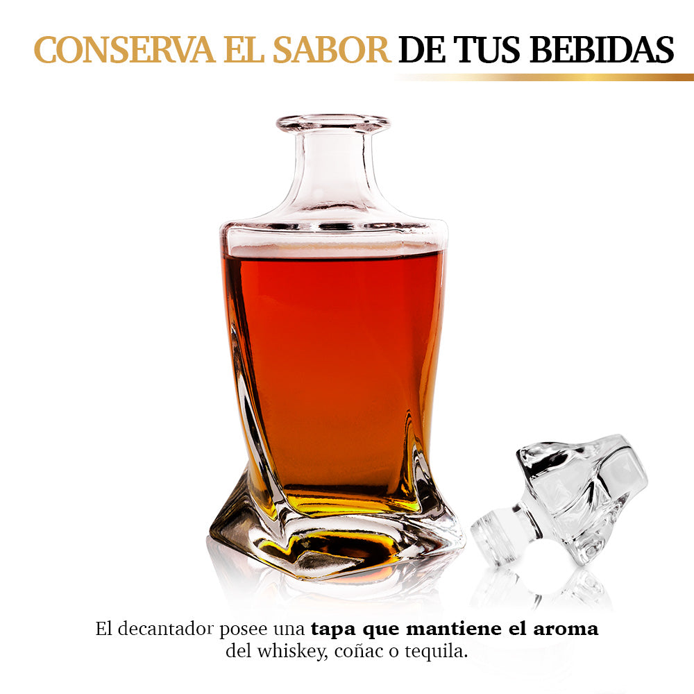 Decantador de Cristal Twist con Vasos Old Fashion para Whiskey Redlemon Technology México