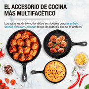 Set de 3 Sartenes de Hierro Fundido Antiadherente para Cocina - Redlemon