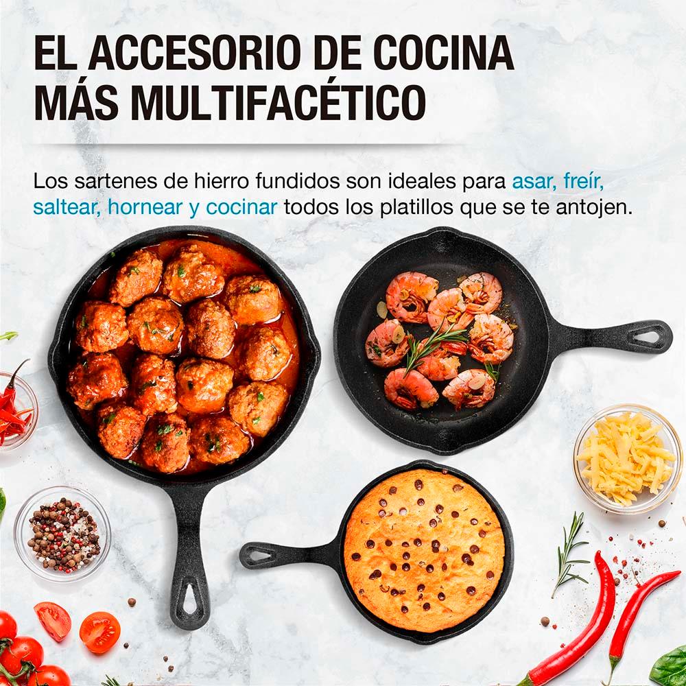 Set de 3 Sartenes de Hierro Fundido Antiadherente para Cocina - Redlemon