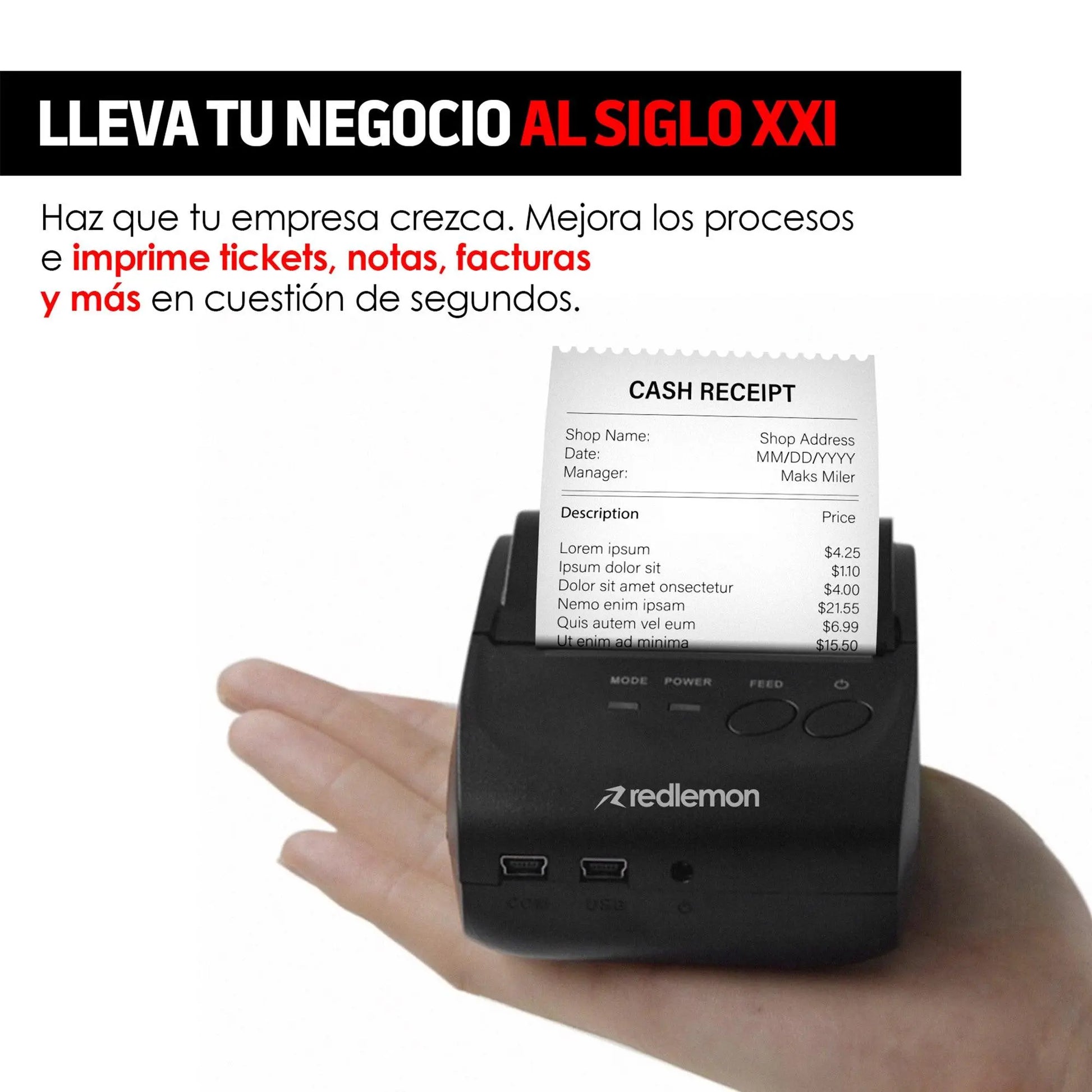 Mini Impresora Térmica Portátil Bluetooth, Inalámbrica, Para Tickets y Recibos POS PDV, 58mm - Redlemon