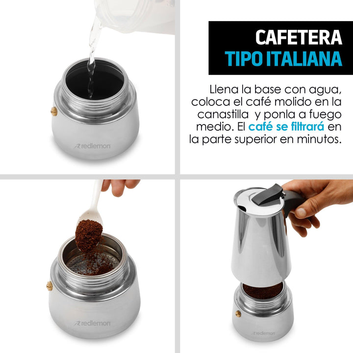 Cafetera Italiana tipo Moka Acero Inoxidable (300 ml) - Redlemon