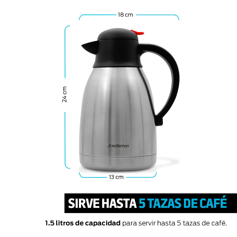Jarra Térmica para Café y Té de Acero Inoxidable 1.5L Redlemon Technology México
