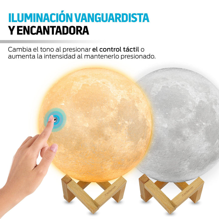 Lámpara de Luna en Impresión 3D(22cm) con 2 Colores LED - Redlemon