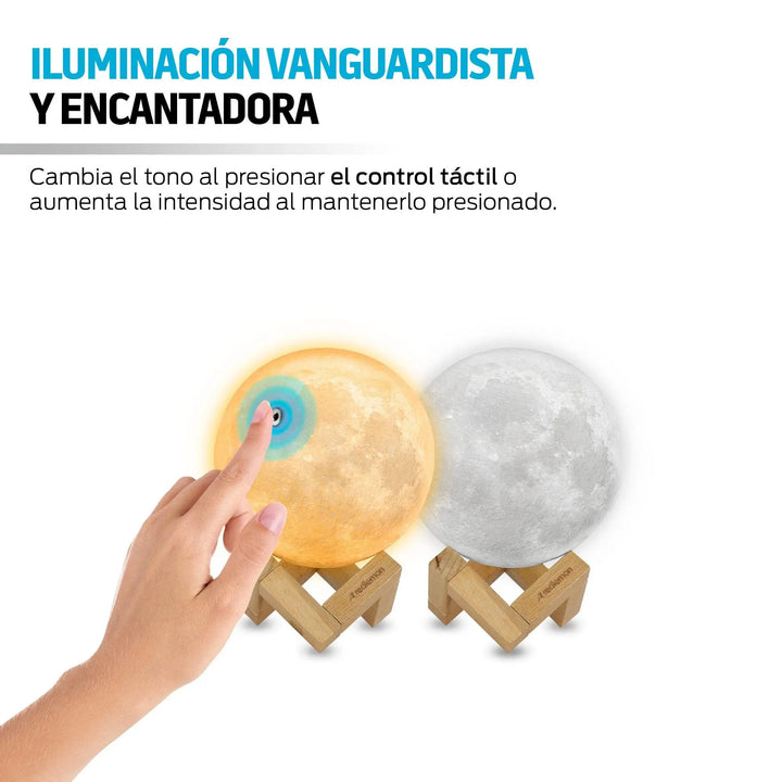 Lámpara de Luna en Impresión 3D(12cm) con 2 Colores LED - Redlemon