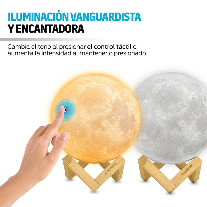 Lámpara de Luna en Impresión 3D(18cm) con 2 Colores LED - Redlemon
