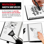 Libreta Inteligente Reutilizable de 50 hojas con 3 plumas Color negro - Redlemon
