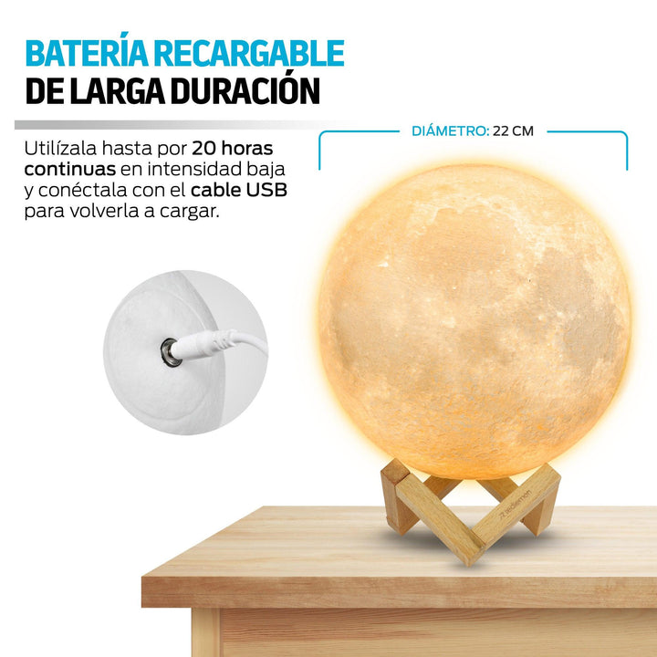 Lámpara de Luna en Impresión 3D(22cm) con 2 Colores LED - Redlemon