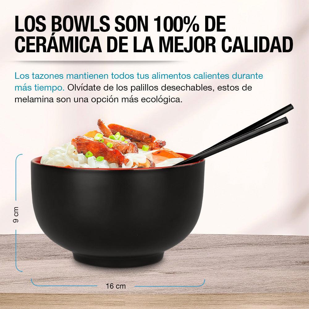 4 Platos Hondos de Cerámica para Ramen Extra Grandes con Palillos Casa Litus - Redlemon