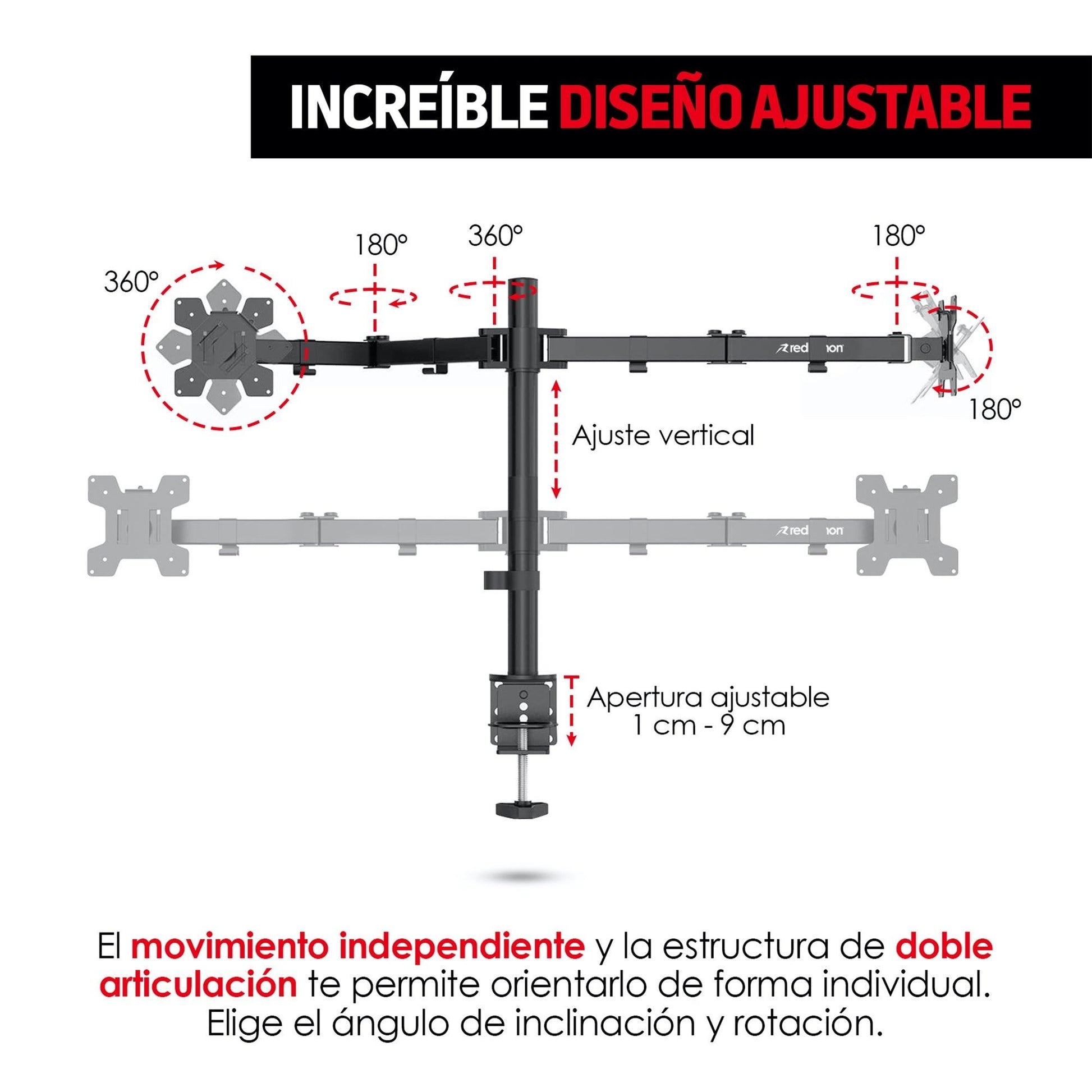 Soporte para 2 Monitores de 13” a 32” con Base para Escritorio - Redlemon