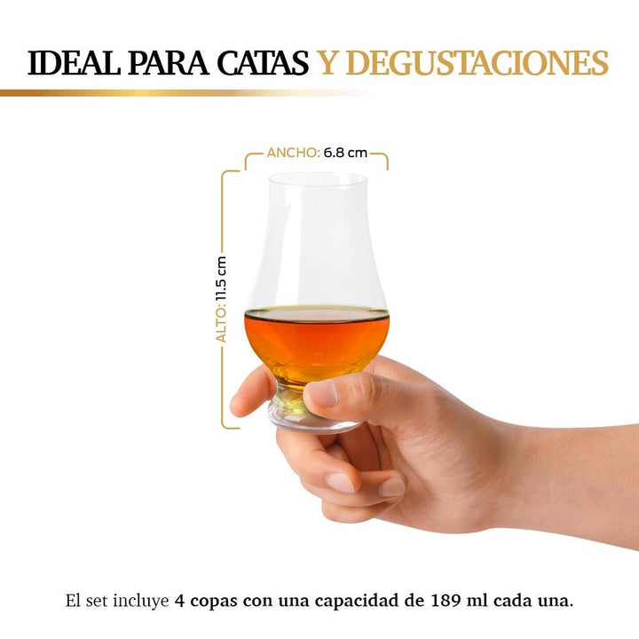 Copas de Vidrio para Whiskey Tequila Bourbon 4 Piezas - Redlemon