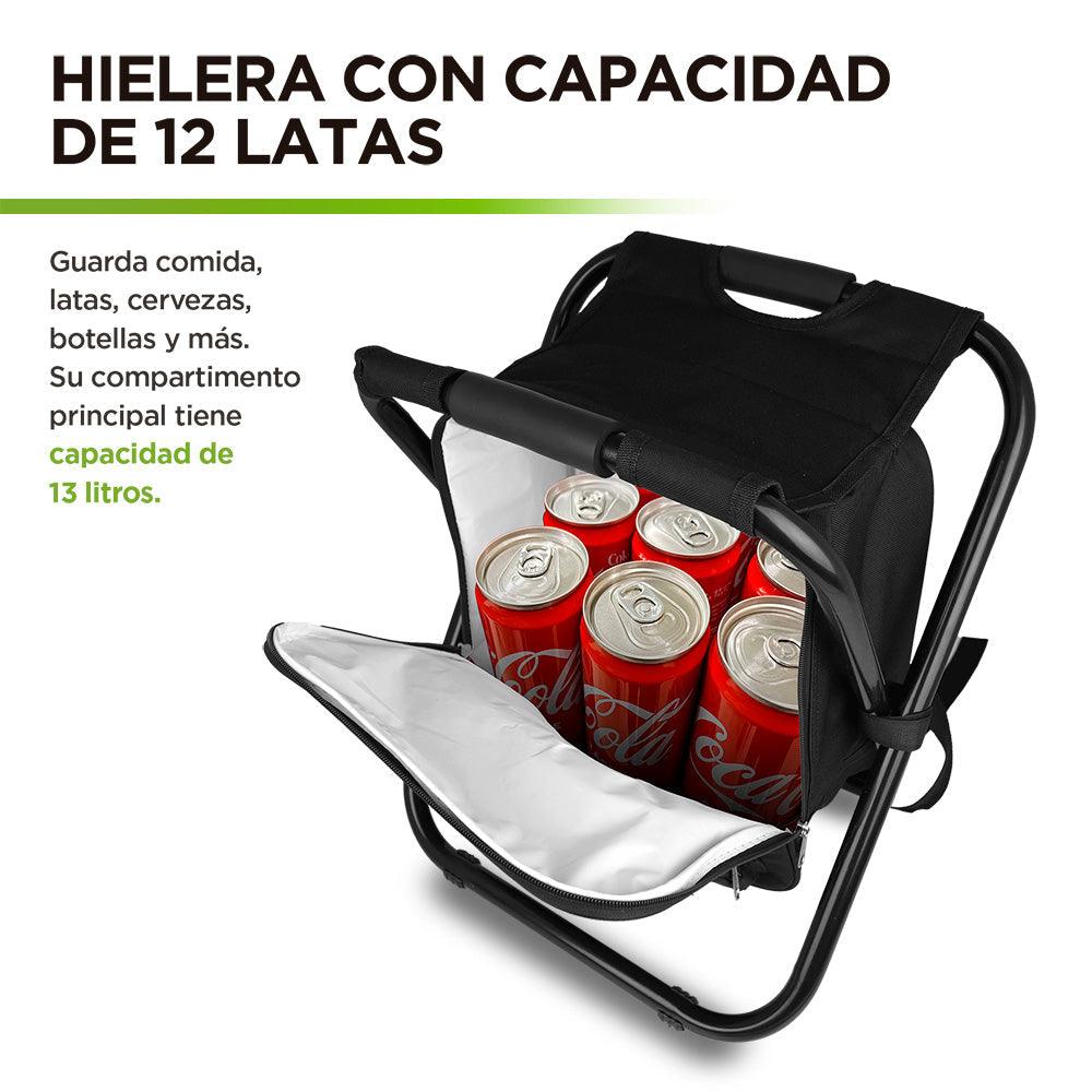 Silla Plegable Portátil tipo Mochila con Hielera de 13 Litros Banco para Pesca Hikeo - Redlemon