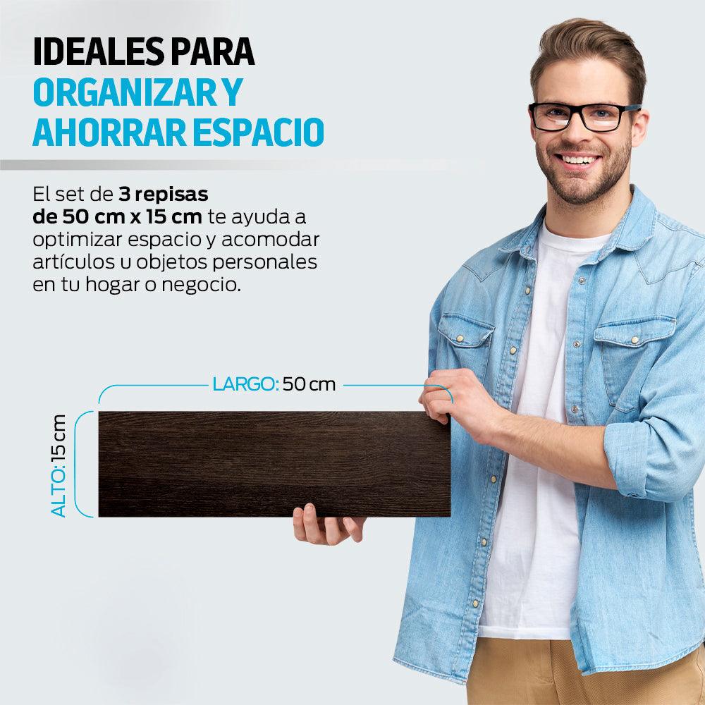 Repisas Flotantes de Madera 3 Piezas de 50x15 cm - Redlemon