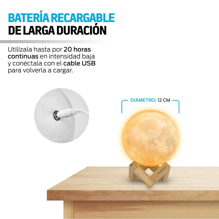 Lámpara de Luna en Impresión 3D(12cm) con 2 Colores LED - Redlemon