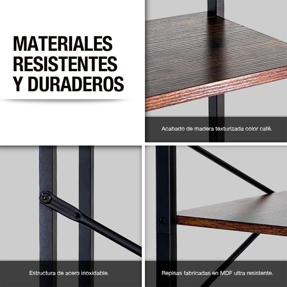 Librero Organizador Minimalista de Madera y Acero Inoxidable 5 Niveles Casa Litus - Redlemon